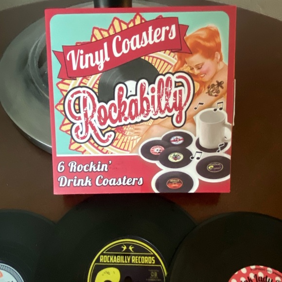 LAST 1 Set of 6 Rockabilly Vinyl Record Drink Coasters - Picture 3 of 7